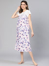 Sheer Multicolor Floral Print Laced Women Cotton Nightwear Dress