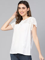 Gaint White Laced Up Women Cotton Nightwear Top