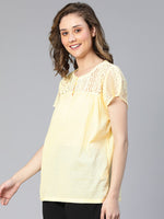 Cosy Yellow Laced Up Women Cotton Nightwear Top