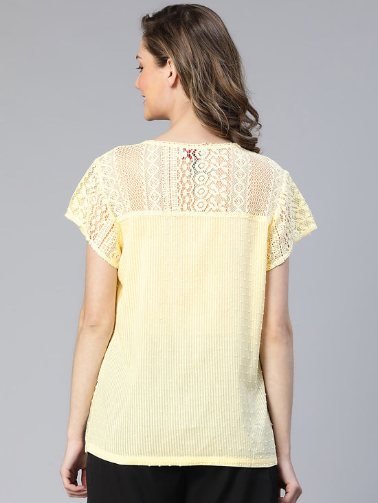 Cosy Yellow Laced Up Women Cotton Nightwear Top