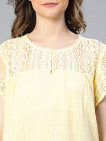 Cosy Yellow Laced Up Women Cotton Nightwear Top