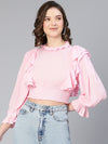 Wink Pink Ruffled Long Sleeve Women Casual Crop Top