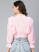 Wink Pink Ruffled Long Sleeve Women Casual Crop Top