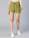 Soild Khaki Elasticated Tie-Knot Women Casaul Shorts