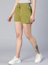 Soild Khaki Elasticated Tie-Knot Women Casaul Shorts