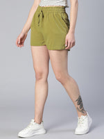 Soild Khaki Elasticated Tie-Knot Women Casaul Shorts