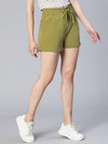 Soild Khaki Elasticated Tie-Knot Women Casaul Shorts