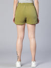 Soild Khaki Elasticated Tie-Knot Women Casaul Shorts