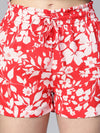 Flirty Red Floral Print Elasticated Tie-Knot Women Casual Shorts