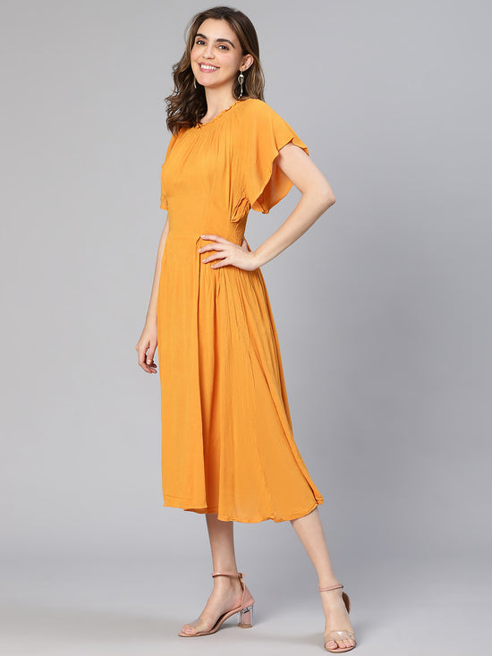 Racy Mustard Color Soild Women Long Dress