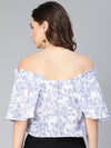 Proper White Floral Print Elasticated Off -Shoulder Women Cotton Top