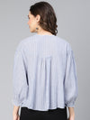 Meld Blue Stripe Print & Buttoned Women Cotton Top