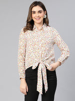 Boffo Floral Print Tie-Knot Women Cotton Shirt