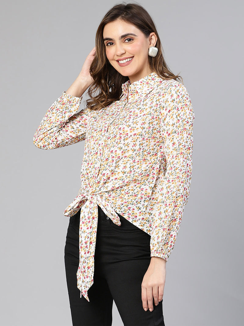 Boffo Floral Print Tie-Knot Women Cotton Shirt