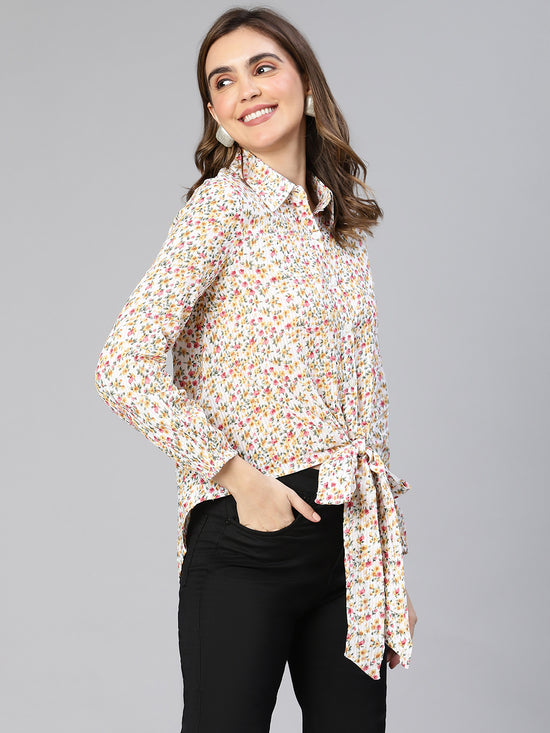 Boffo Floral Print Tie-Knot Women Cotton Shirt