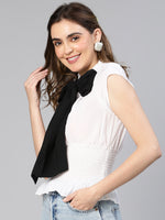 Glamorous White Bow-Style Women Partywear Top