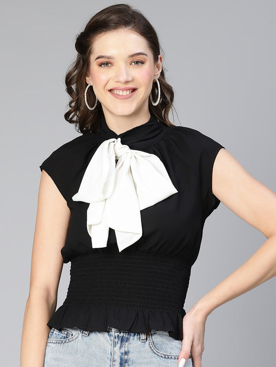 Supernal Black Bow-Style Women Partywear Top