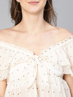 Glity -Edge Polka Print Tie-Knot Off -Shoulder Women Partywear Top