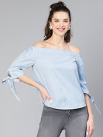 Midlling Blue Stripe Print Off -Shoulder Women Cotton Top