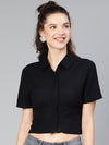 Covered Black Short Sleeve Women Cotton Shirt