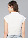 On White Tie-Knotted Women Casual Cotton Top