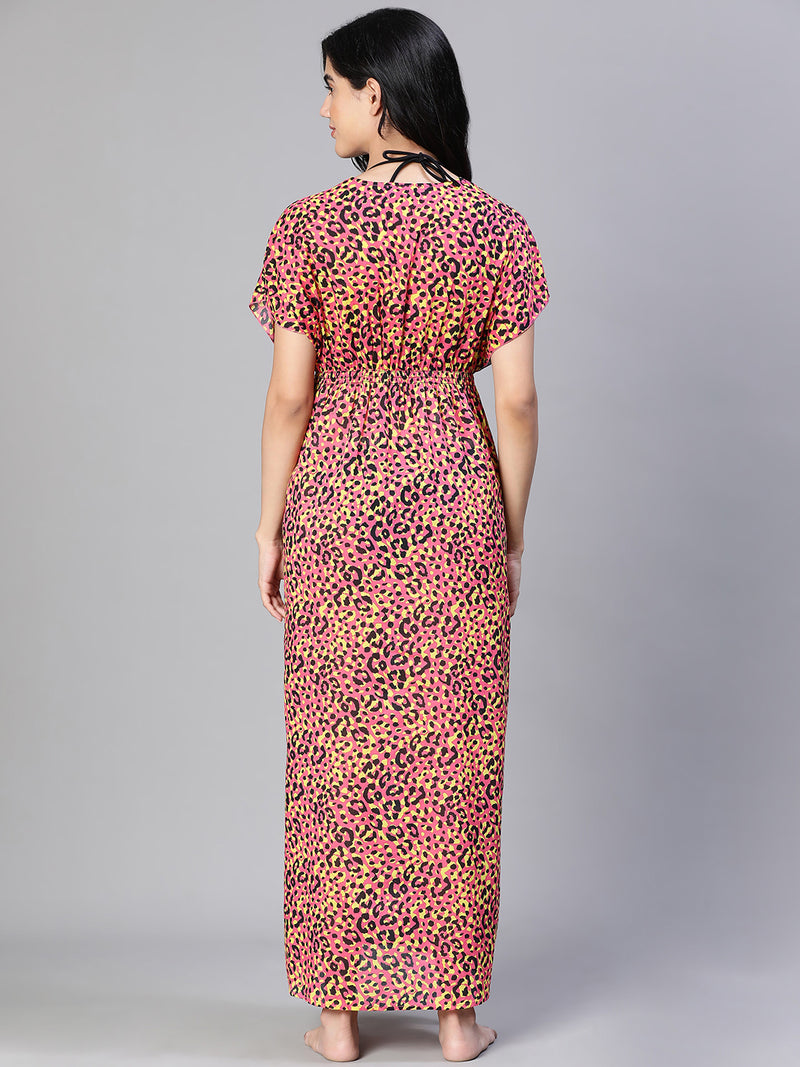 Women multicolor floral print laced & elasticatedslit maxi beachwear cotton dress