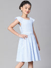 Girl blue stripe print round neck cotton dress