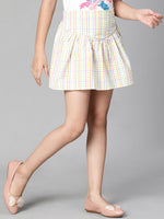 Girl check print multicolor elasticated cotton skirt