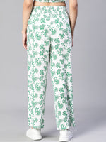 Women green floral print elasticated high waist pant