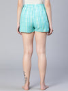 Restful Green Stripe Print Tie-Knotted Women Nightwear Cotton Shorts