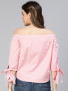 Flossy Pink Off - Shoulder & Knotted Women Cotton Top