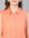 Reflected Orange Schiffli Tie -Knotted Women Cotton Shirt