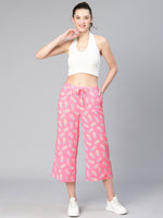 Women pink printed elasticated & tie-knotted viscose culottes