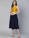 Women solid navy blue pleated & elasticated polyester skirt