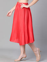 Women red dupion silk pleated & elasticated skirt