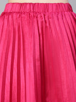 Women pink pleated & elasticated dupion silk skirt