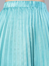 Women solid blue dupion silk pleated & elasticated skirt