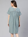 Blue Denim Short Sleeve Women Cotton Boxy Dress