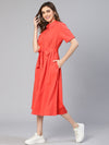 Dollish Red Button -Down Women Cotton Shirt Dress