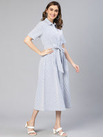 Fairly Blue Stripe Print Button -Down Women Shirt Dress
