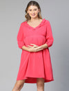 Malicious Pink Round Neck Ruffled Women'S Maternity Dress