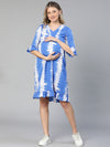 Oceanic Blue Tie -Dye Ruffled Women Maternity Dress