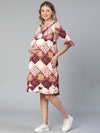 High Brown Floral Print Ruffled Women Maternity Dress