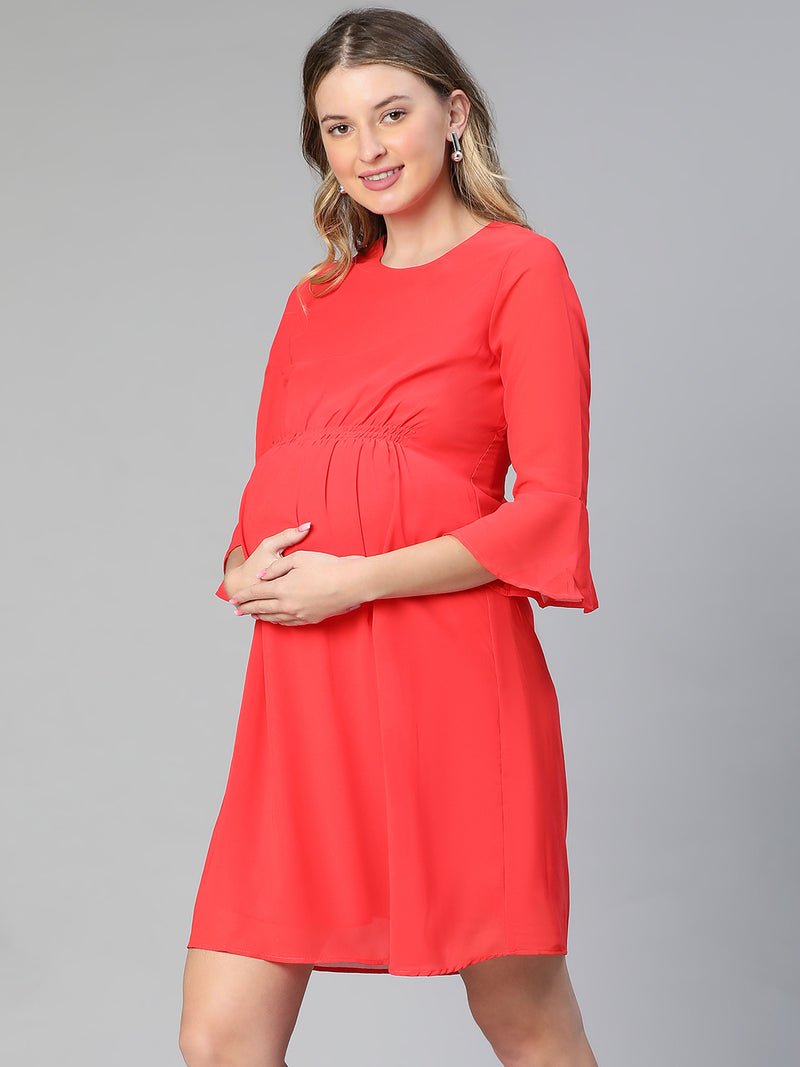 Universal Red Elasticated Women'S Maternity Dress