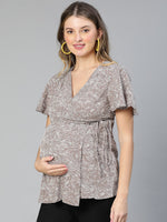 Perked Grey Floral Print Tie - Knotted Women Maternity Top