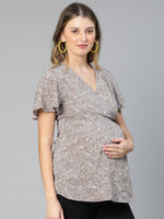Perked Grey Floral Print Tie - Knotted Women Maternity Top