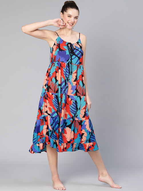 Women Tropical print multicoloral beachwear viscose dress