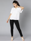 Winked White Round Neck Tie-Knotted Women Top