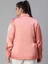 Attractive Satin Pink Women Plus Size Shirt