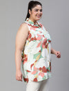 Creative Floral Print Sleevelss Button -Down Long Plus Size Multicolor Top